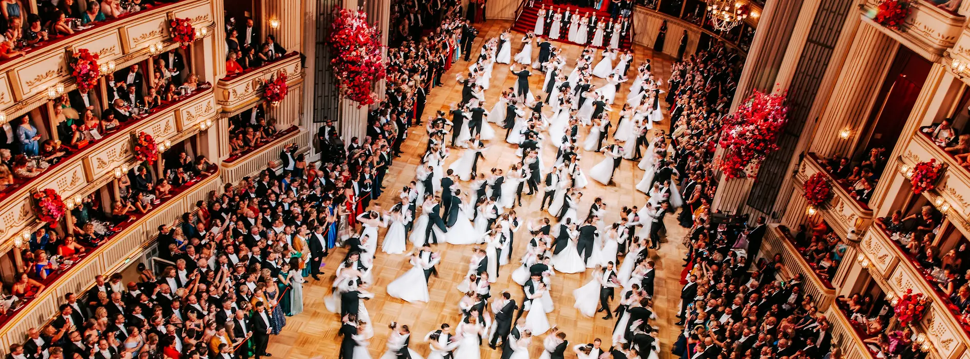 Dancing debutante couples at the opening of the Vienna Opera Ball at the Vienna State Opera