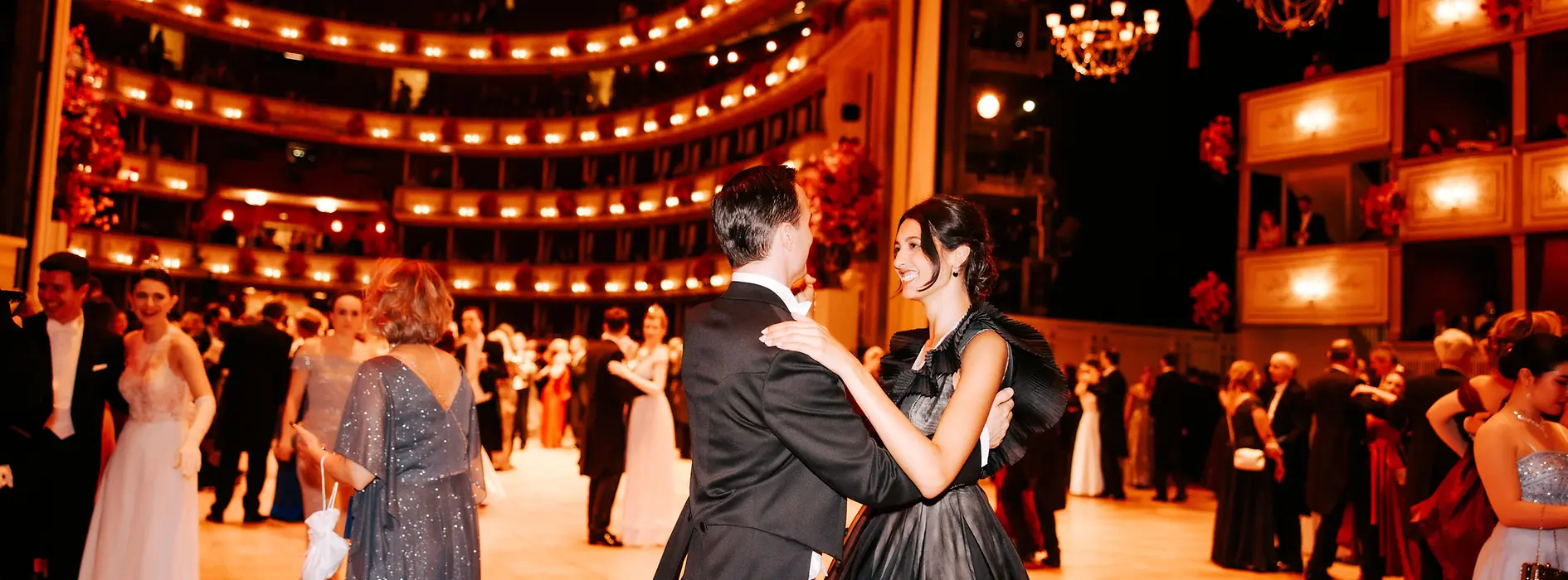 Couples on the dance floor during the Vienna Opera Ball at the Vienna State Opera