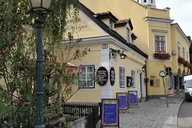 People going for a walk in the wine town of Grinzing