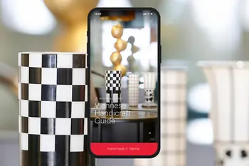 Smart phone display with text: Viennese Handicraft Guide