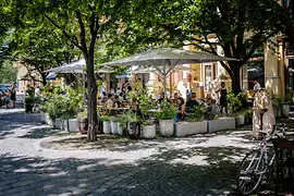 Outdoor dining area on Praterstrasse