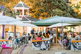 Restaurant with sandy beach