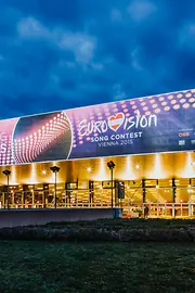 The Vienna Stadthalle during the Eurovision Song Contest 2015, viewed from the outside
